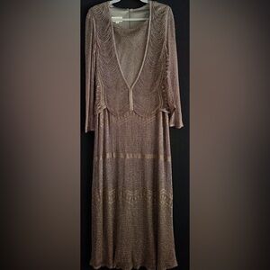 Vintage Damianou Metallic Champagne Crochet Evening Maxi Gown 1pc Dress Sz Sm